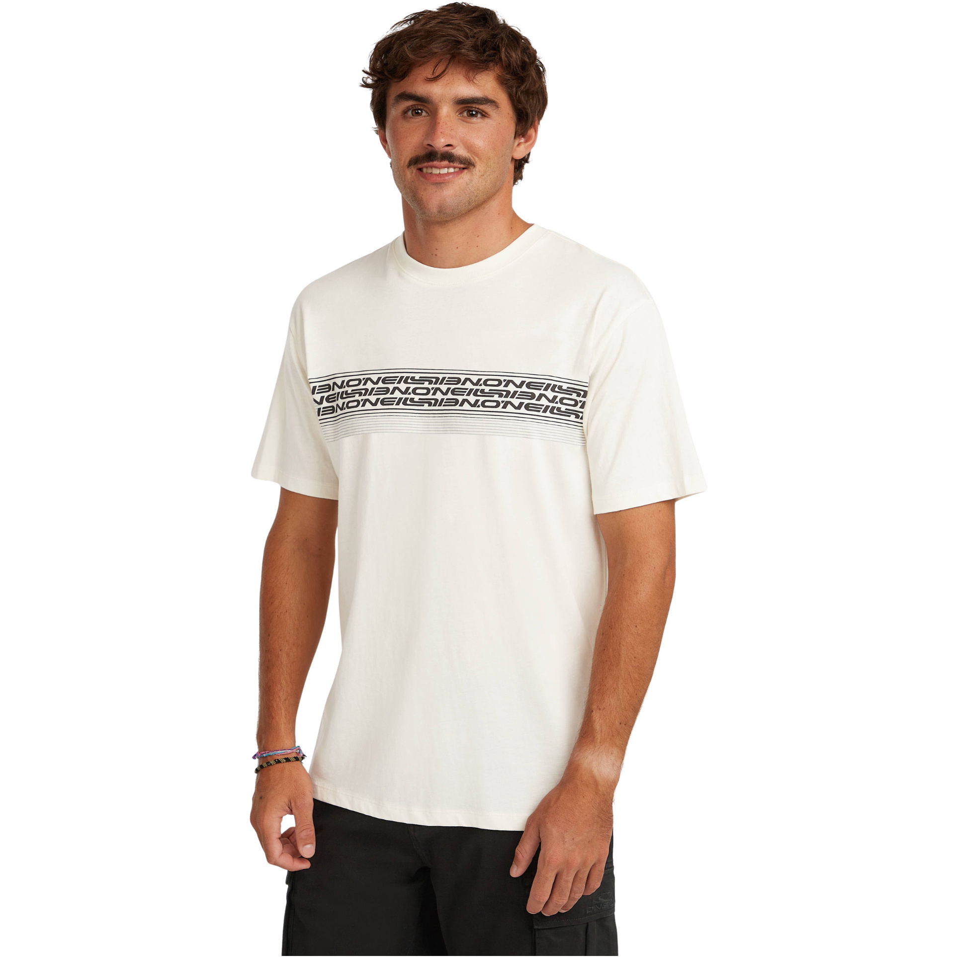 2026 O'Neill Herre Logo Striber T-shirt 2850362 - Snow White
